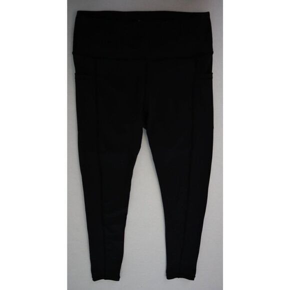TSLA Women’s Sz Large Black Mid-Waist High Rise Pockets Running Yoga Gym Tights - Picture 1 of 6